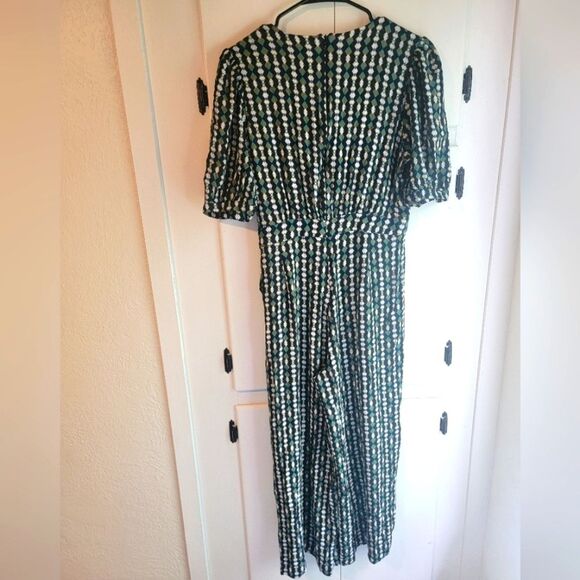 Anthropologie Kachel Evie Abstract Green Belted Jumpsuit 8 - Picture 4 of 7